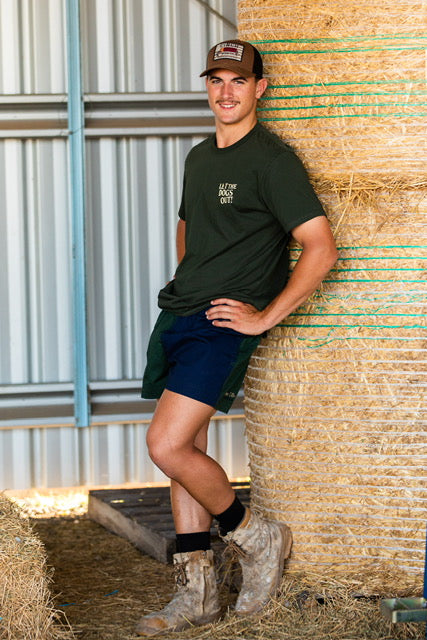 Pauly (Mens) Harlequin Drill Short Heritage Green | French Navy -  5% Off - Chainsaw Mates Rates
