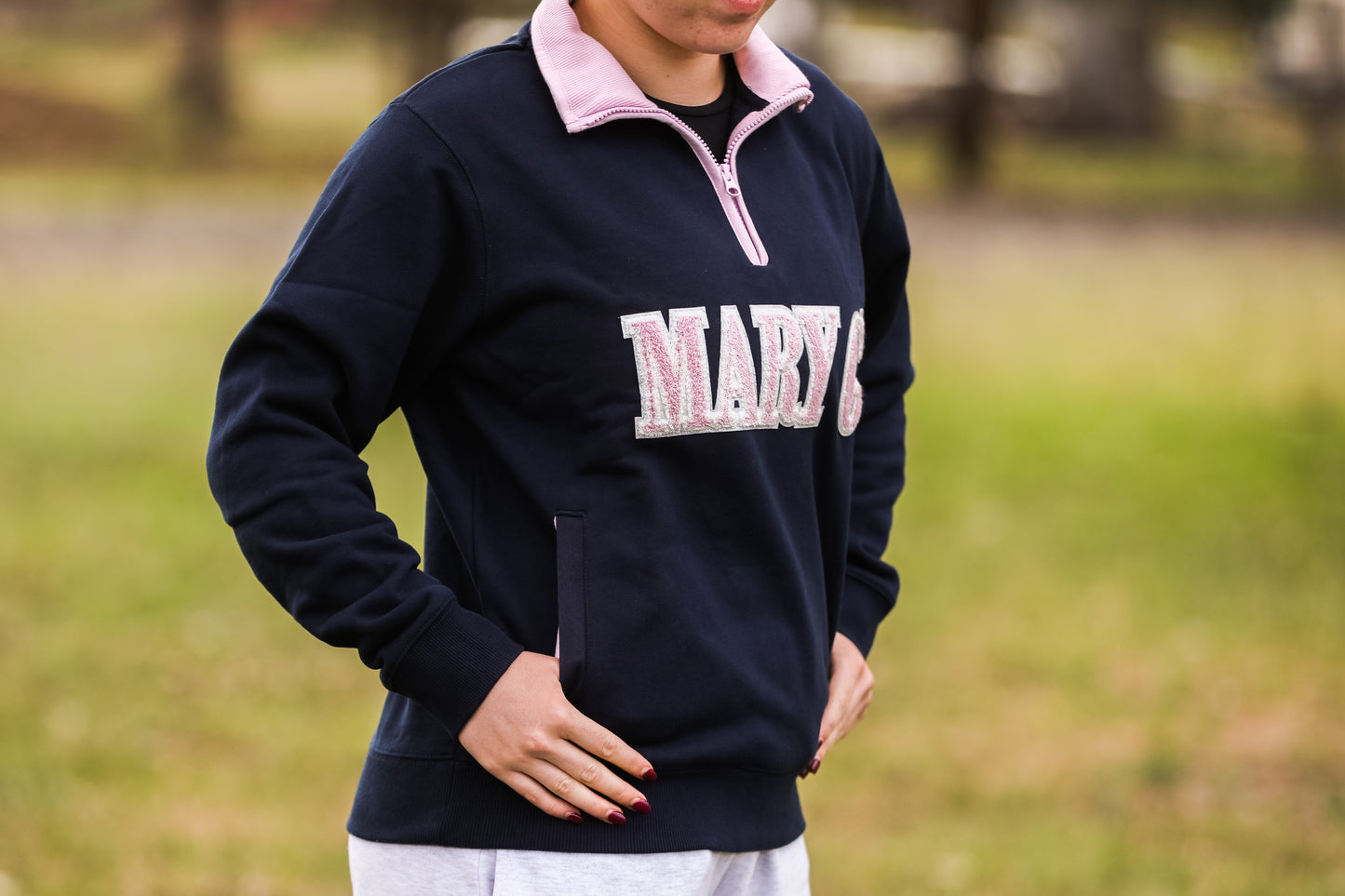 MaryG 1/2 Zip Closed Jumper - French Navy-Pale Pink