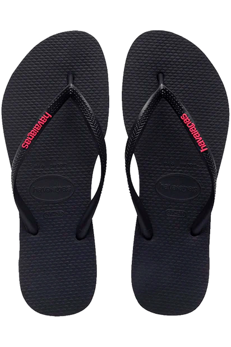 Havaianas (Womens) Slim Logo (Black | Neon Pink)