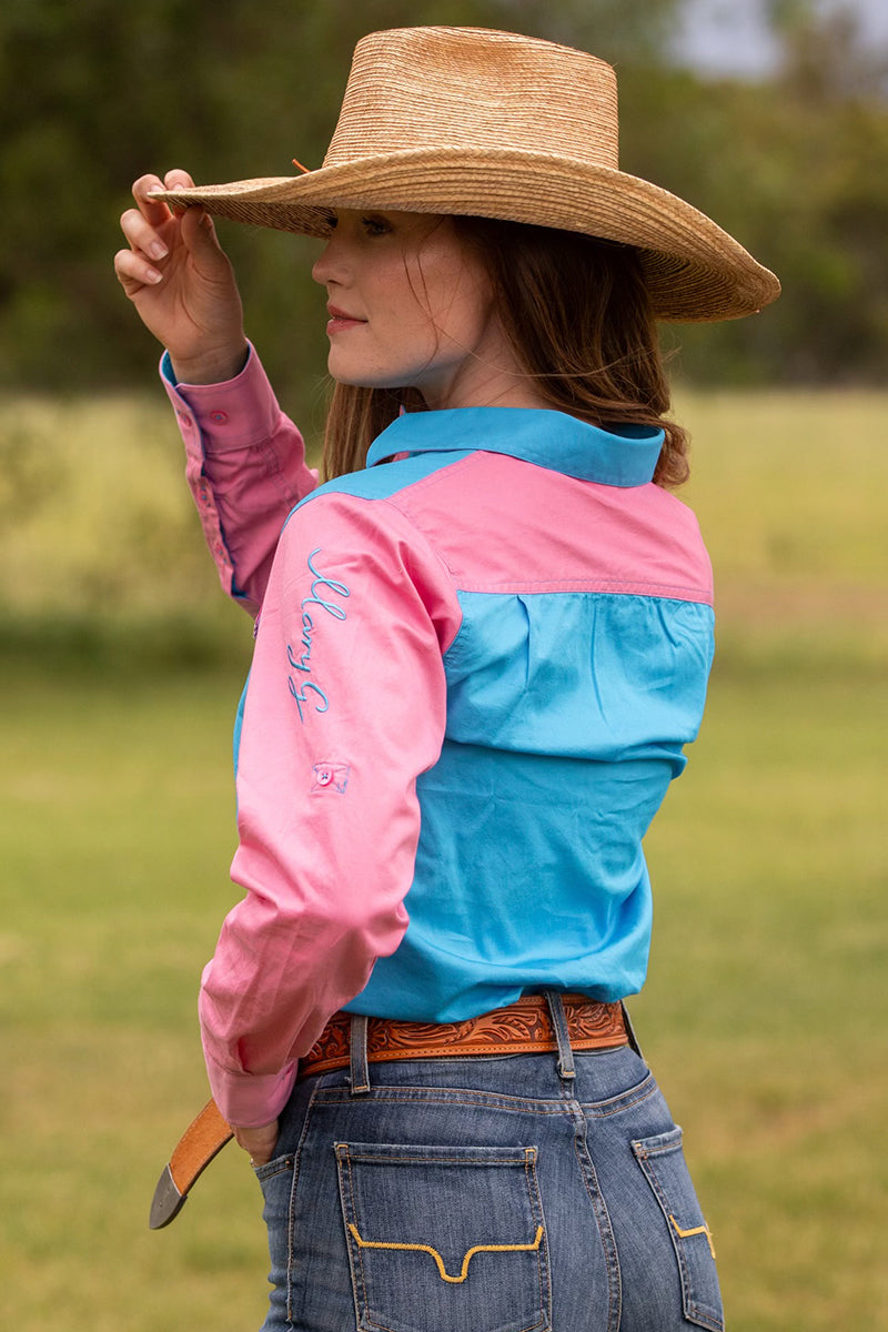 MaryG (Womens) Harlequin - Closed Front Long Sleeve Shirt (Cornflower | Blush)