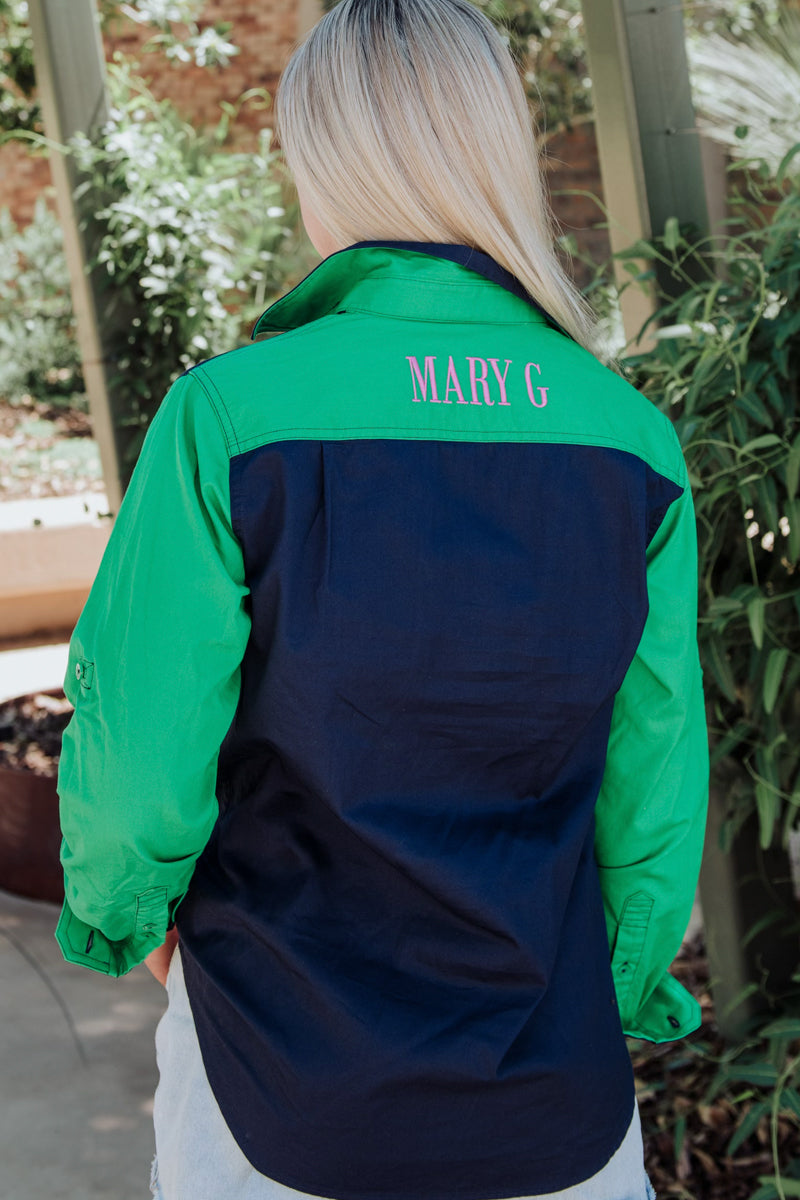 MaryG (Womens) Harlequin - Closed Front Long Sleeve Shirt (French Navy | Emerald)