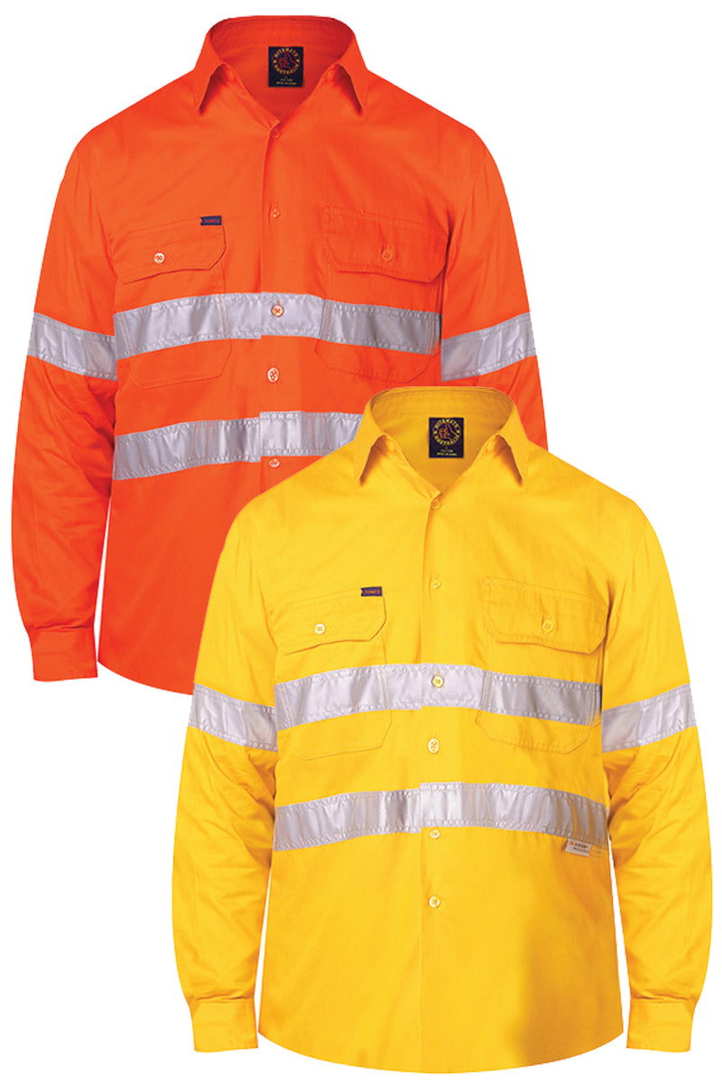 Ritemate (Mens) RM1040R - Hi Vis Open Front Long Sleeve with 3M Reflective Tape Shirt (Yellow)