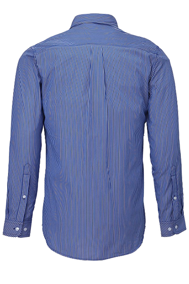 Pilbara (Mens) RMPC010 - Dual Pocket Long Sleeve Shirt (Royal-Blue/White Stripe)