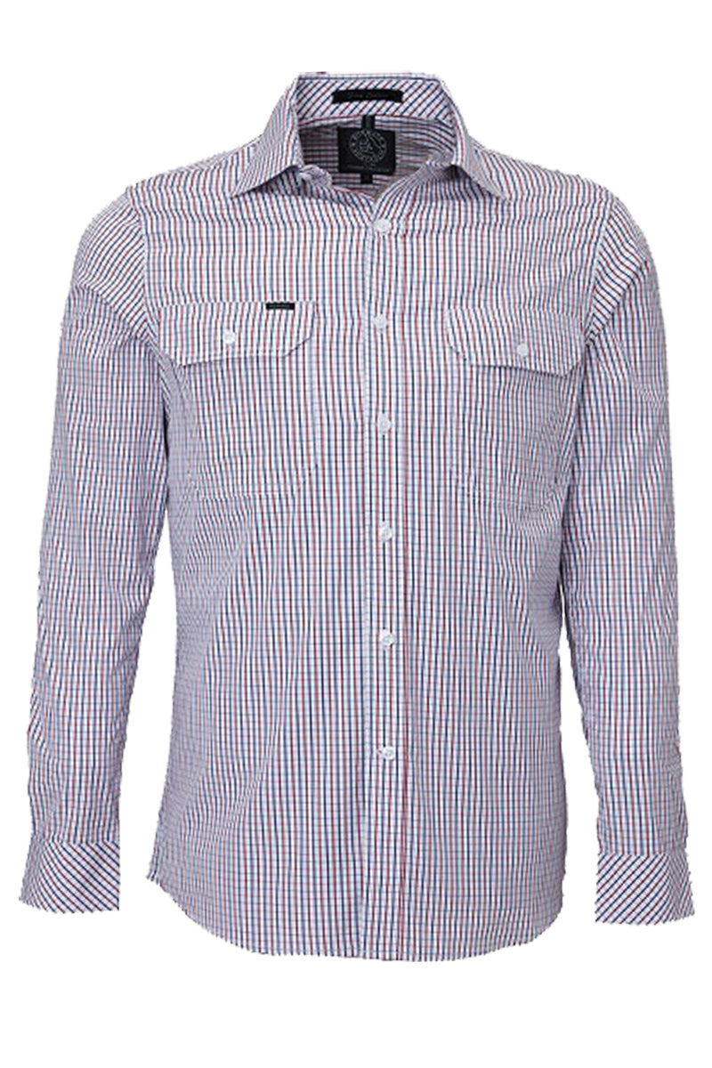 Pilbara (Mens) RMPC011 - Dual Pocket Long Sleeve Shirt (Red/Navy/White Check) - 5% Off - Chainsaw Mates Rates