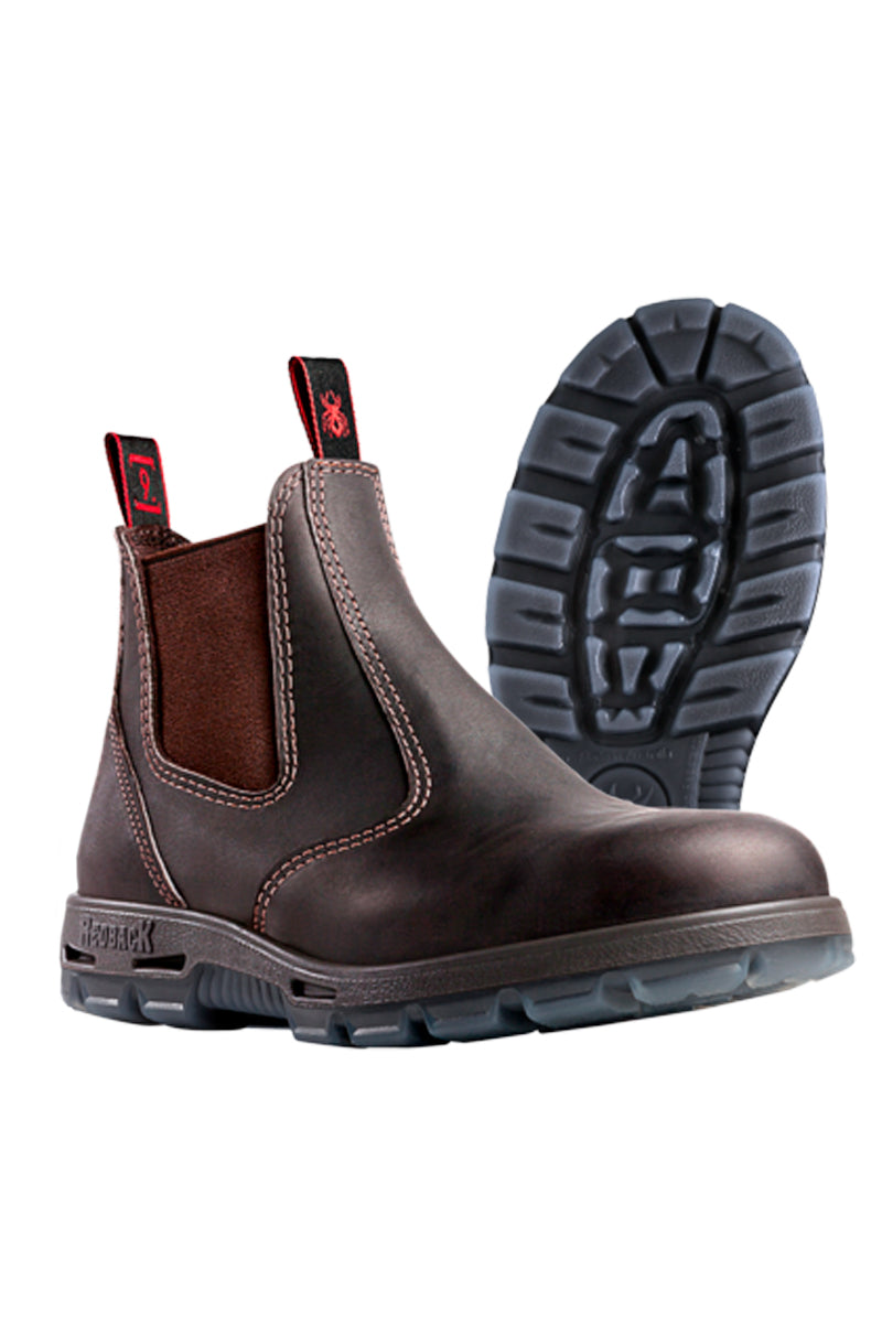 Redback (Mens) Bobcat - Elastic Sided Steel Toe Boot (Claret Oil Kip) - 5% Off - Chainsaw Mates Rates