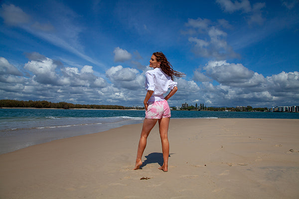 Mary G Old School Tie Dye Rugby Shorts Musk Pink