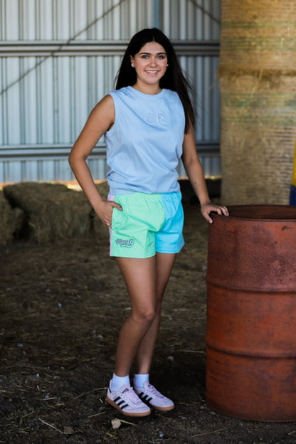 MaryG - Old School Harlequin Spearmint | Sky Blue | Yellow | Pale Pink Short