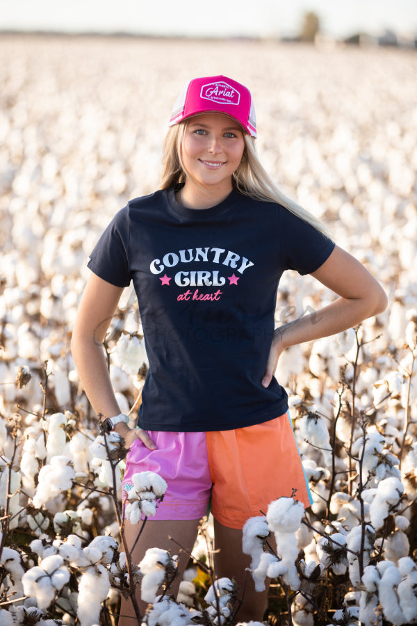 MG Fitted T-Shirt - Country Girl at Heart  - French Navy