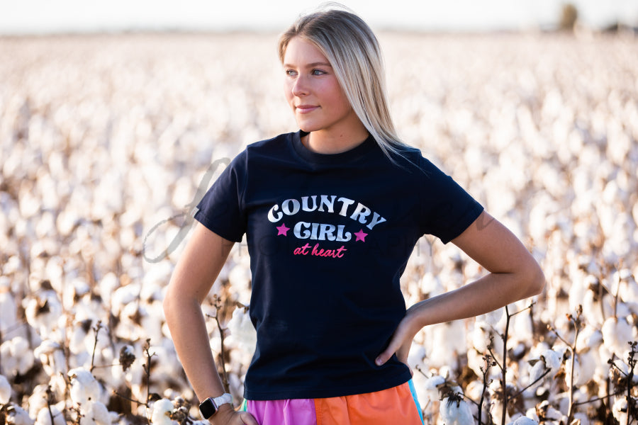 MG Fitted T-Shirt - Country Girl at Heart  - French Navy