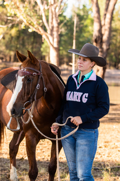 MaryG 1/2 Zip Closed Jumper - French Navy-Pale Pink