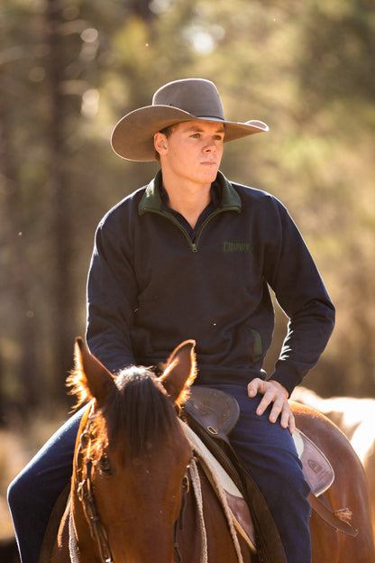 Crowbar 1/2 Zip Closed Jumper - French Navy-Heritage Green