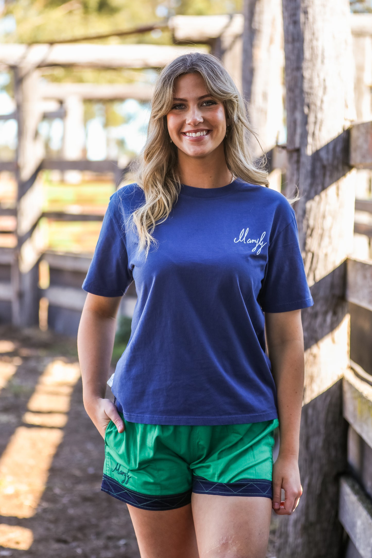 Mary G Old School Kelly Green - French Navy Panel short