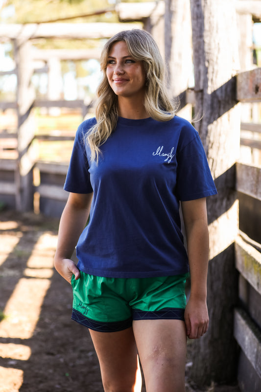 Mary G Old School Kelly Green - French Navy Panel short