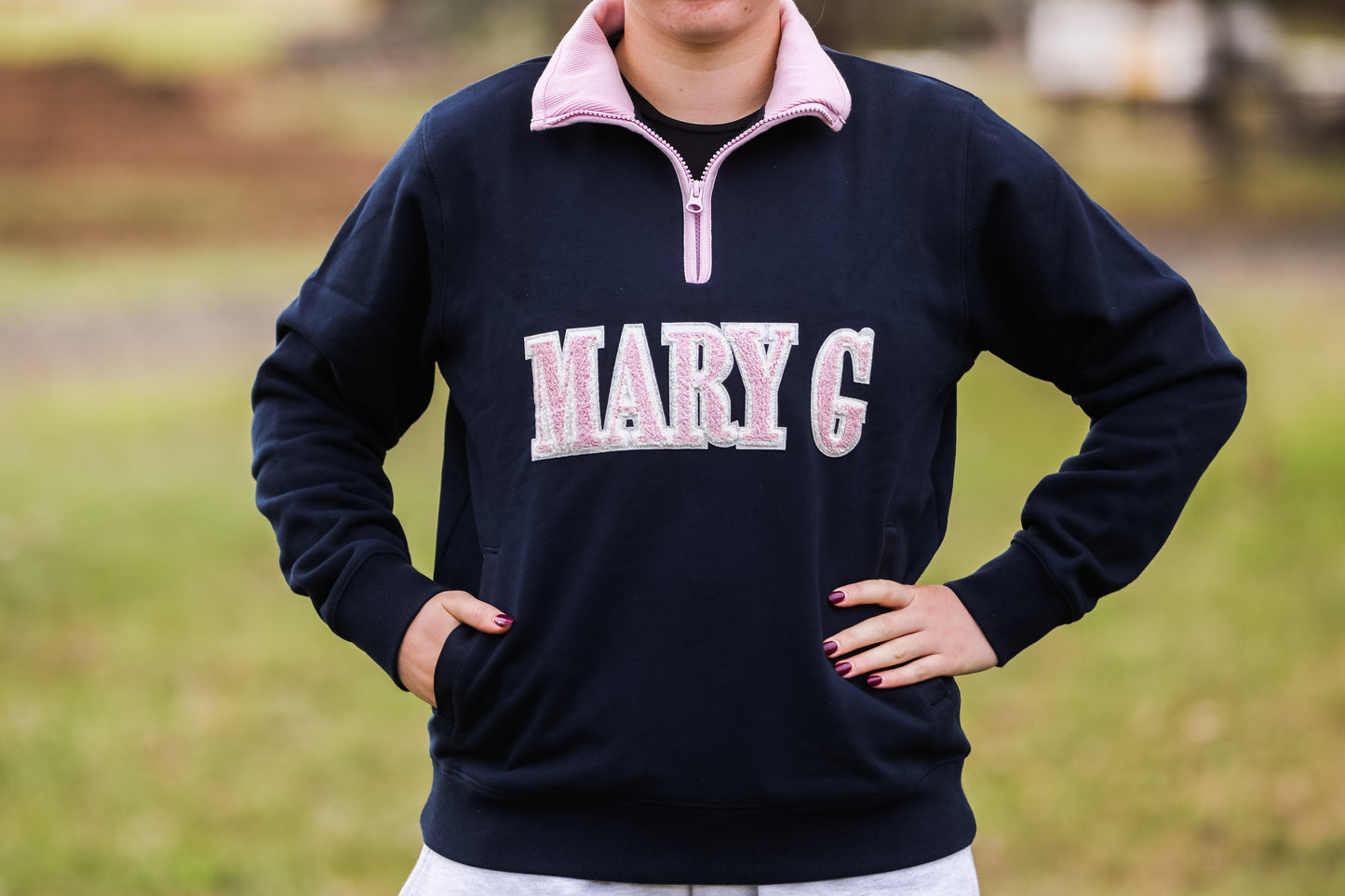 MaryG 1/2 Zip Closed Jumper - French Navy-Pale Pink