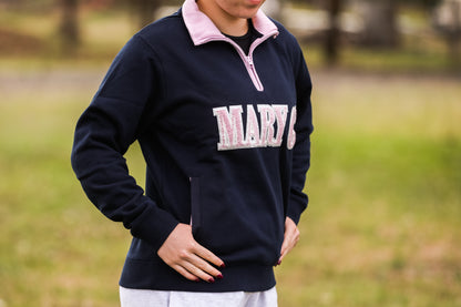 MaryG 1/2 Zip Closed Jumper - French Navy-Pale Pink