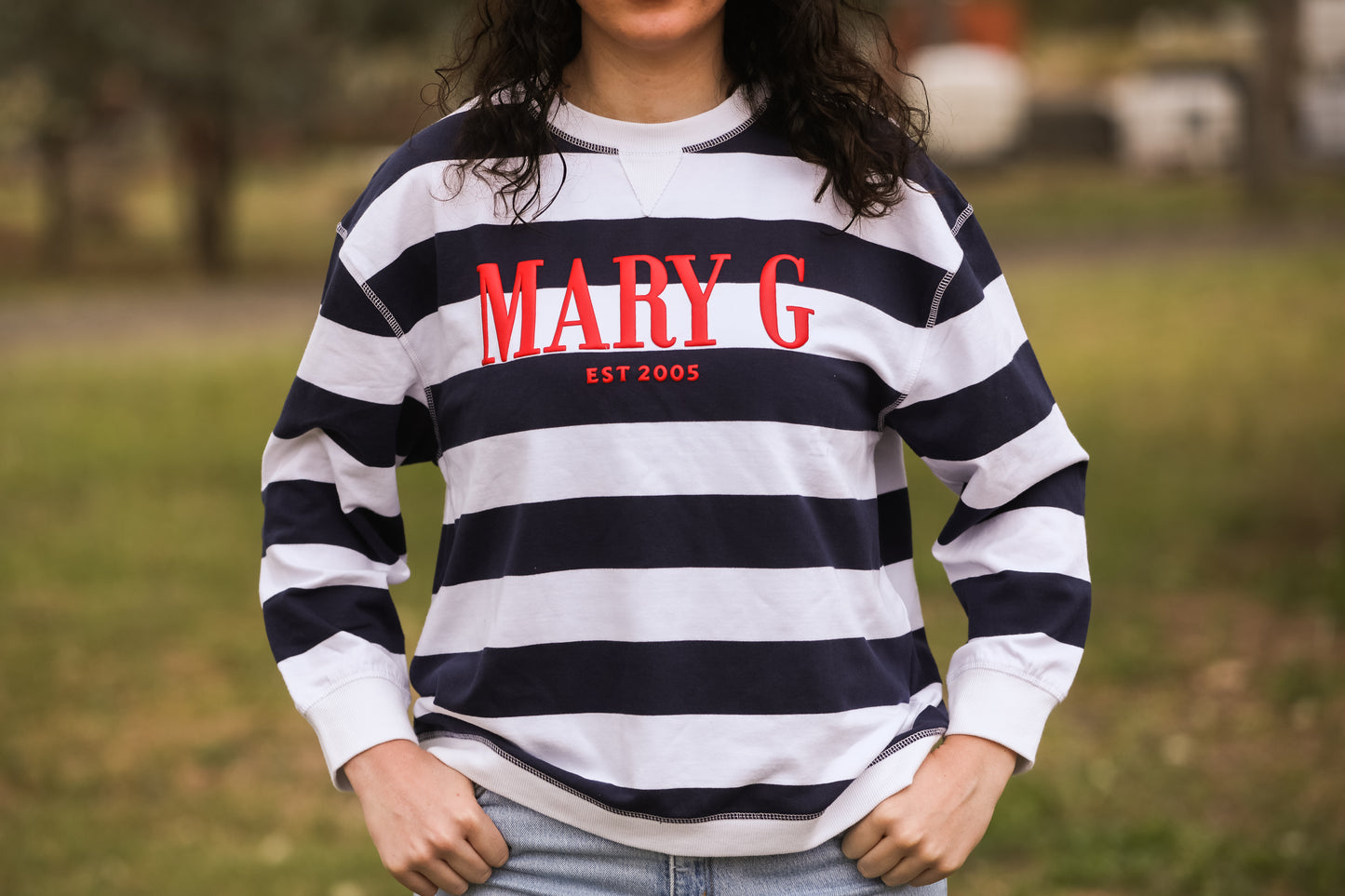 MaryG - (Womens) Crew Neck Sweatshirt (French Navy | White)