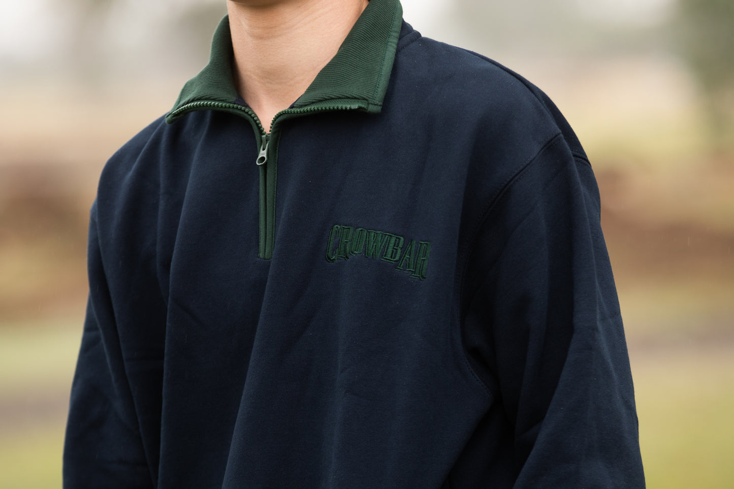 Crowbar 1/2 Zip Closed Jumper - French Navy-Heritage Green