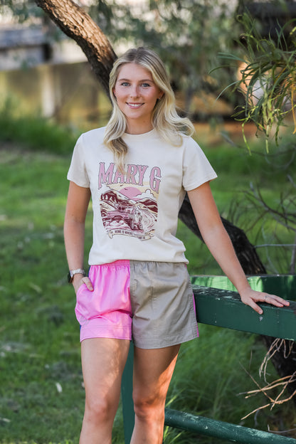 MaryG - Classic Australian Cotton - Harlequin Neon Pink | Beige | Denim Short