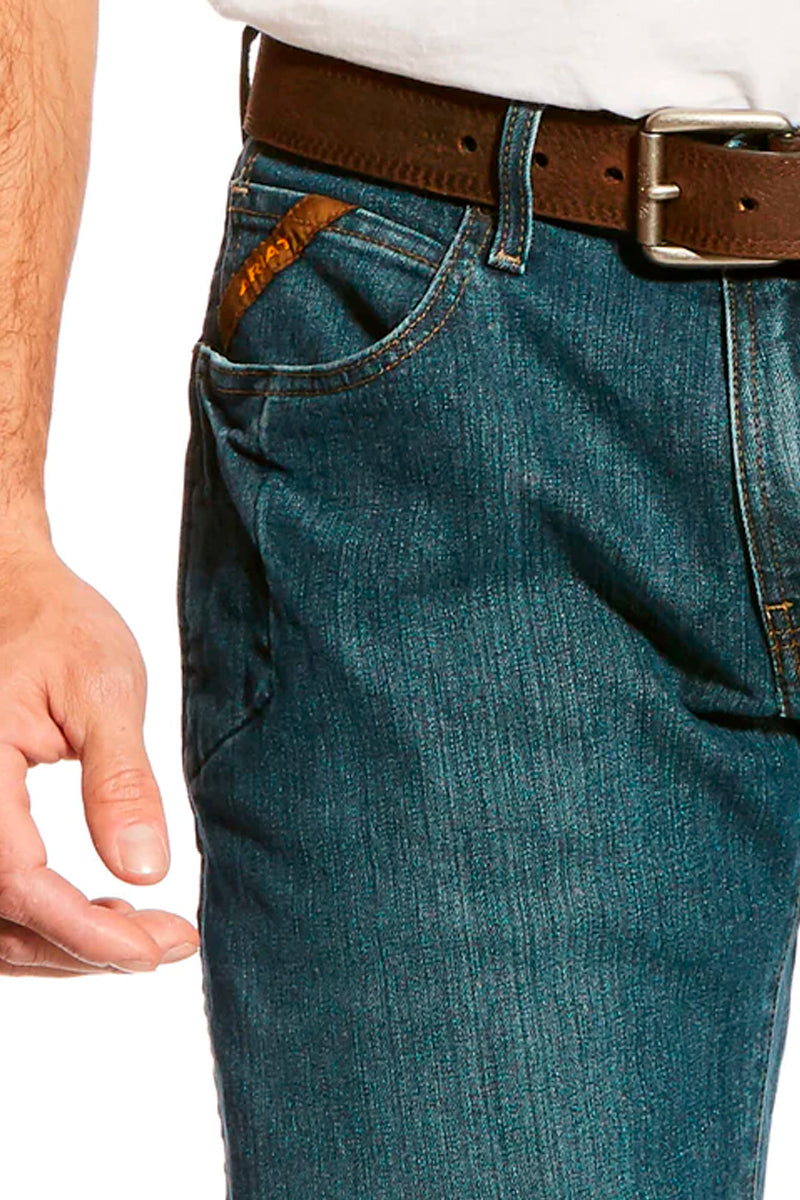 Ariat Rebar M4 (Mens) 10016221 - Low Rise DuraStretch Edge Boot Cut Jeans (Medium Wash)