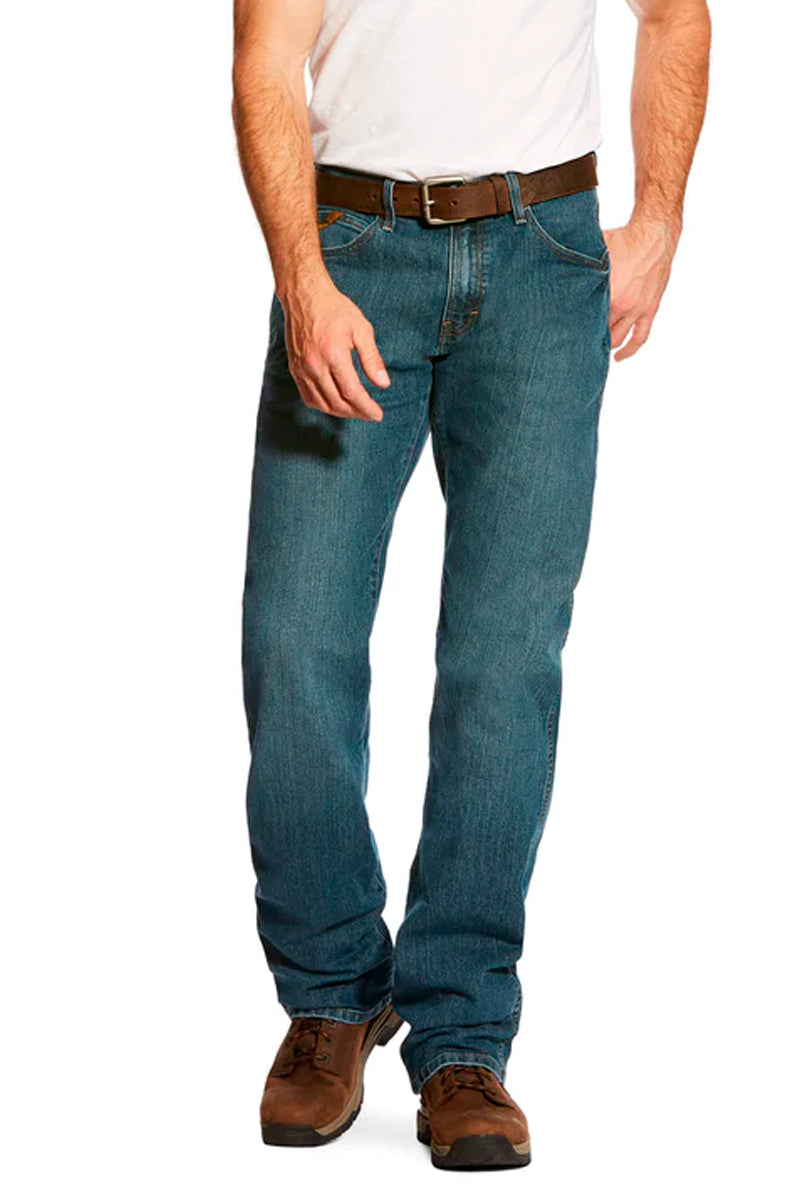 Ariat Rebar M4 (Mens) 10016221 - Low Rise DuraStretch Edge Boot Cut Jeans (Medium Wash)