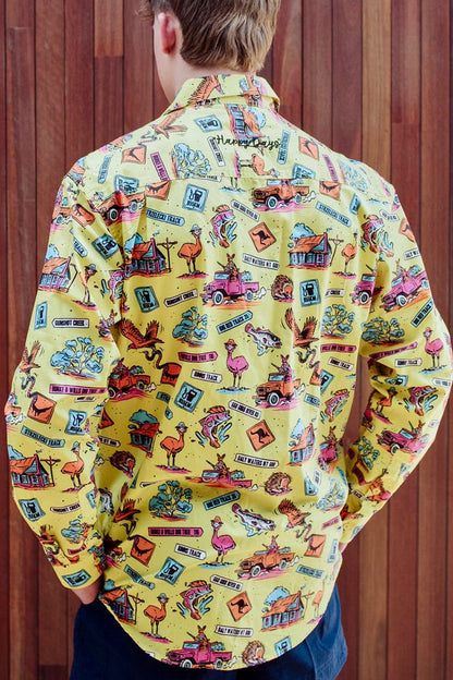 Crowbar Happy Days (Mens) Open Front Long Sleeve Shirt Limited Edition (Happy Days Print)