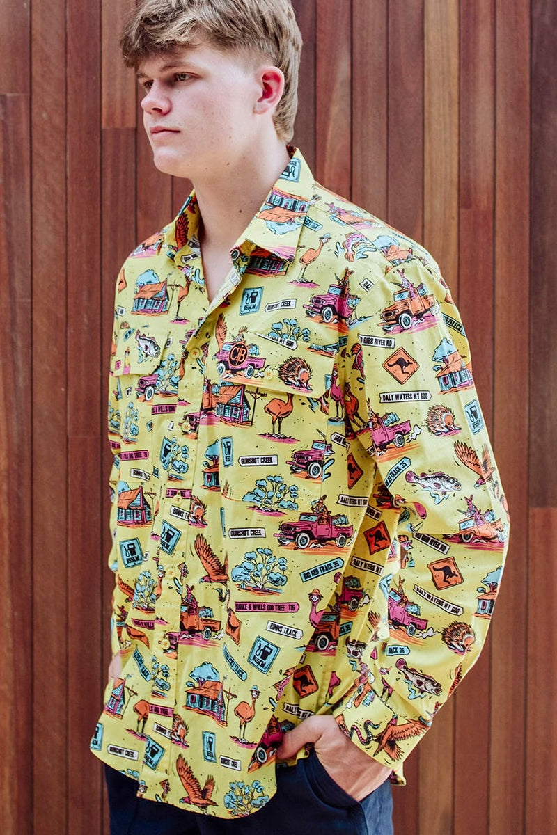 Crowbar Happy Days (Mens) Open Front Long Sleeve Shirt Limited Edition (Happy Days Print) - 5% Off - Chainsaw Mates Rates