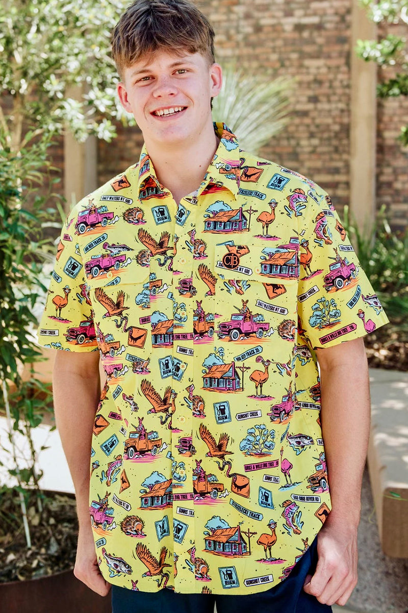 Crowbar Happy Days (Mens) Open Front Short Sleeve Shirt Limited Edition (Happy Days Print) - 5% Off - Chainsaw Mates Rates
