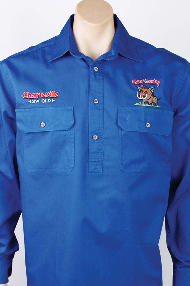 Pilbara Tourist Shirt (Mens) RM200CF - Closed Front Long Sleeve Shirt (Cobalt-Blue | Boar Country) - Charleville