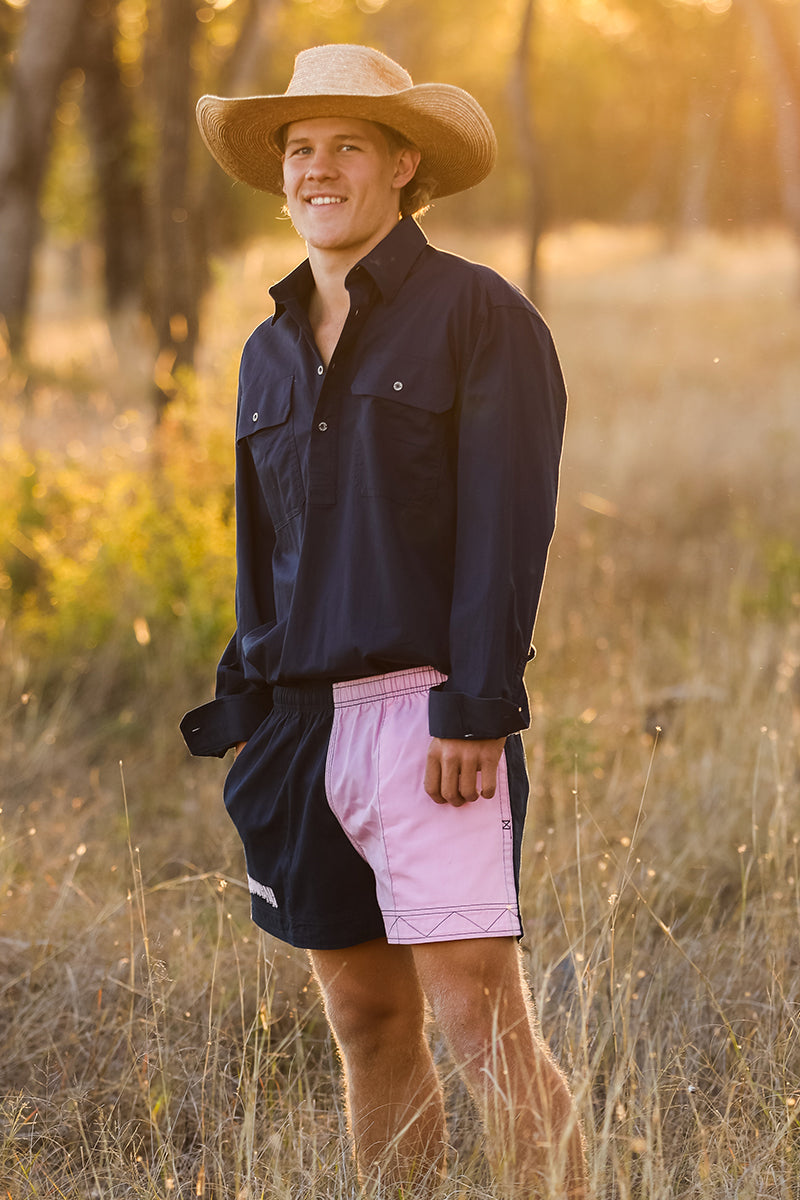 Andy (Mens) Harlequin Drill Short (Navy | Dusty)