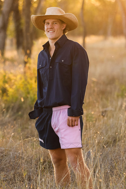 Andy (Mens) Harlequin Drill Short (Navy | Dusty)