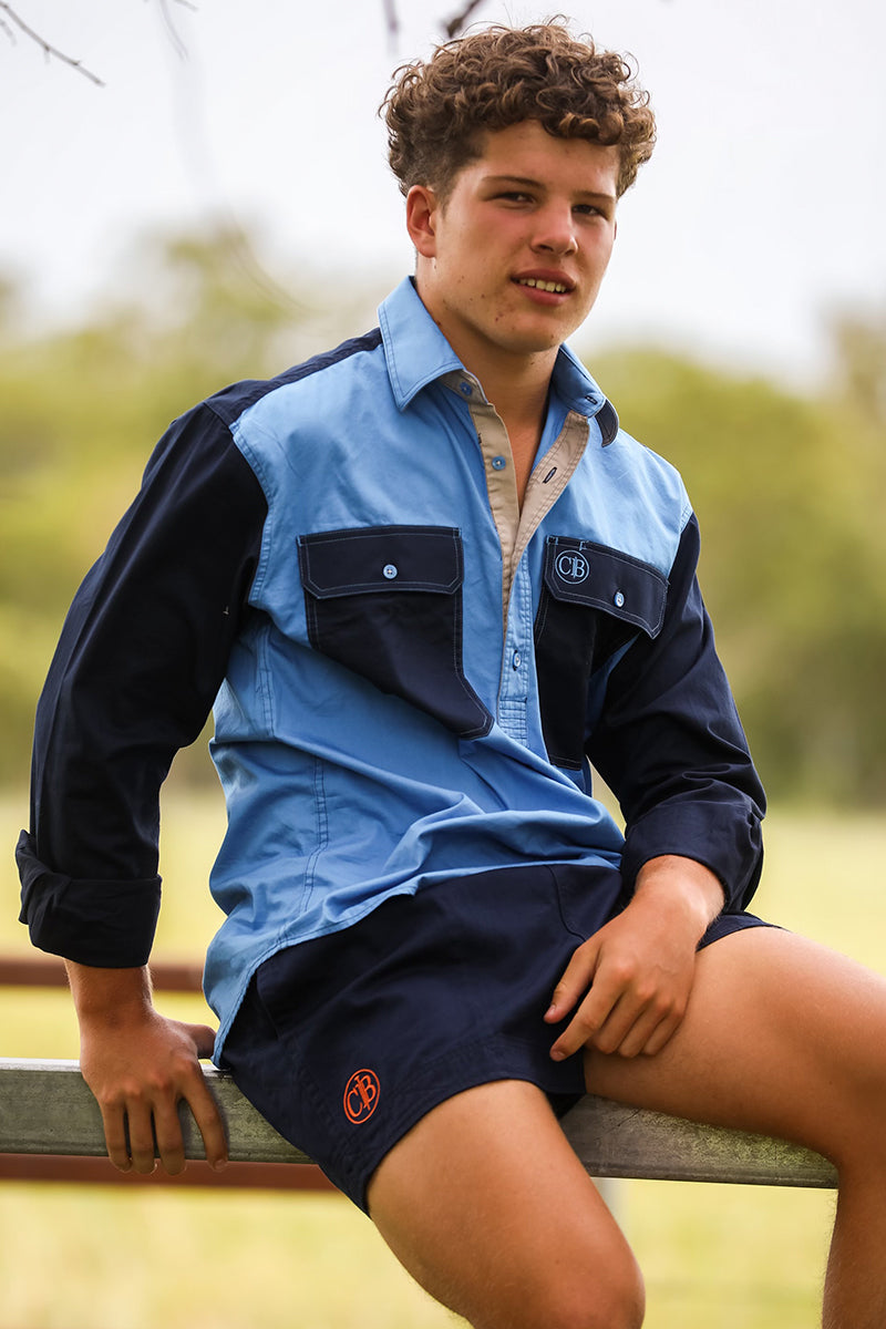 Crowbar Chill Mens Harlequin Shirt Light Blue | French Navy | Clay