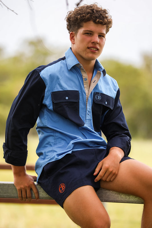 Crowbar - Chill (Mens) - Closed Front Long Sleeve Harlequin Shirt (Light Blue | French Navy | Clay)