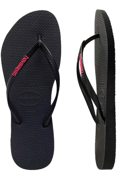 Havaianas (Womens) Slim Logo (Black | Neon Pink)