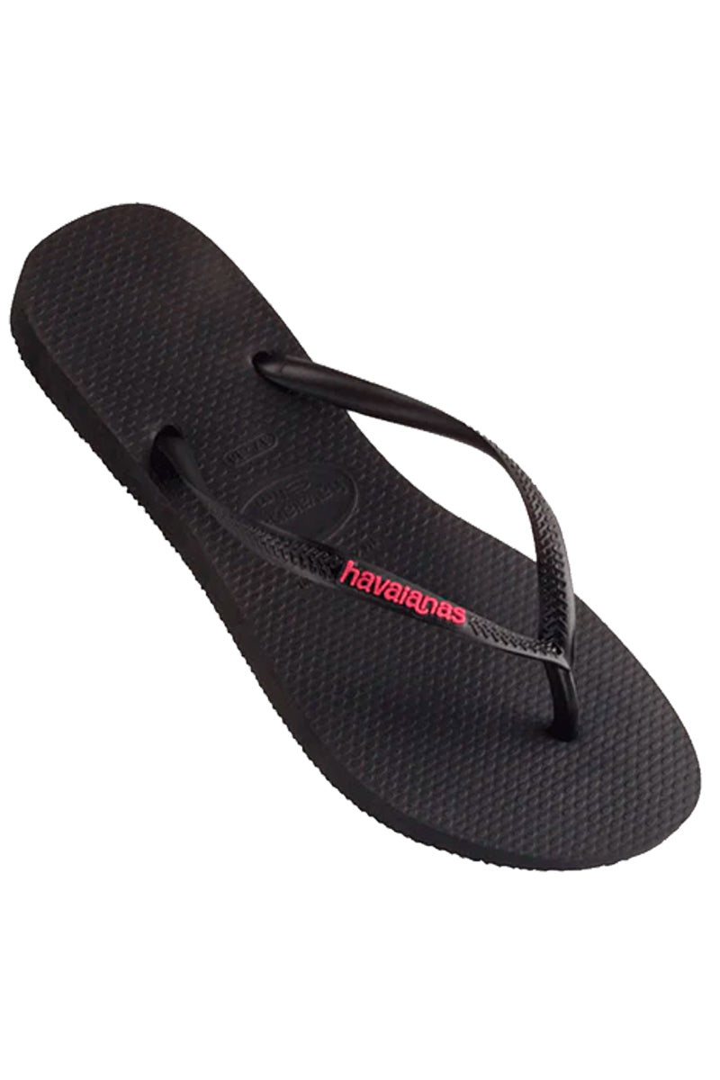 Havaianas (Womens) Slim Logo (Black | Neon Pink)
