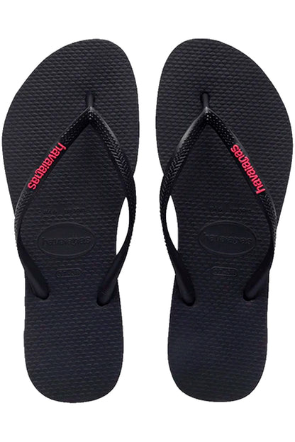 Havaianas (Womens) Slim Logo (Black | Neon Pink)