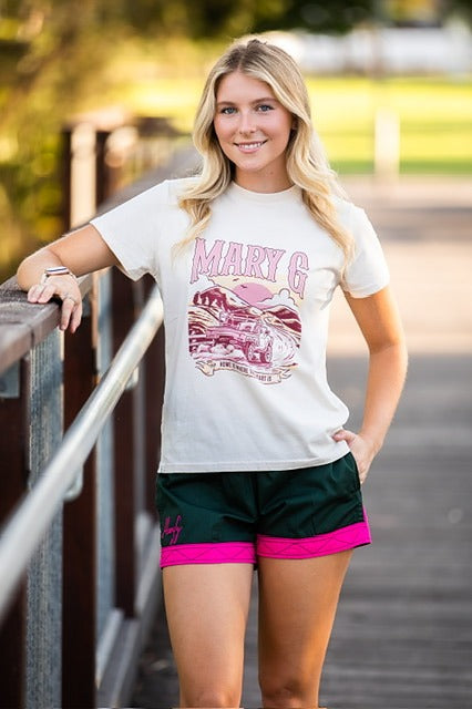 MaryG Old School Short - Heritage Green - Hot Pink Panel