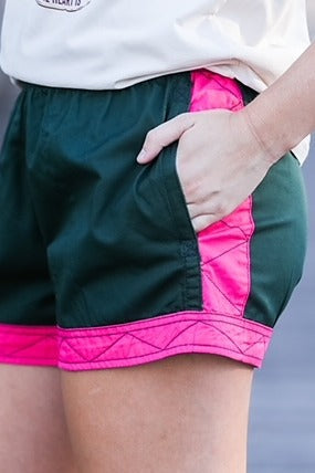 MaryG Old School (Youth) Short - Heritage Green - Hot Pink Panel
