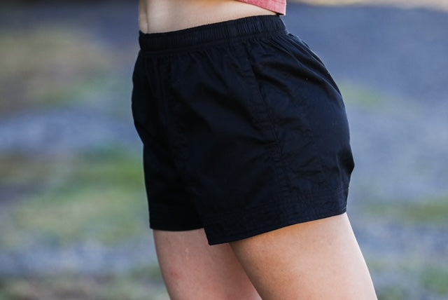 MaryG (Womens) Old School Shorts (Black - Rose Gold Matalic Embroidery)