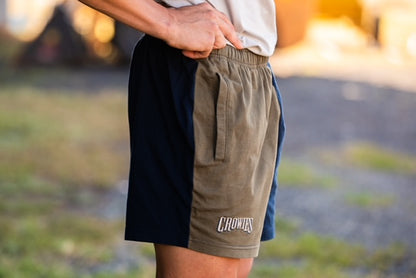 Crowies (Mens) 2.0 Jersey Harlequin shorts - French Navy - Beige - Khaki