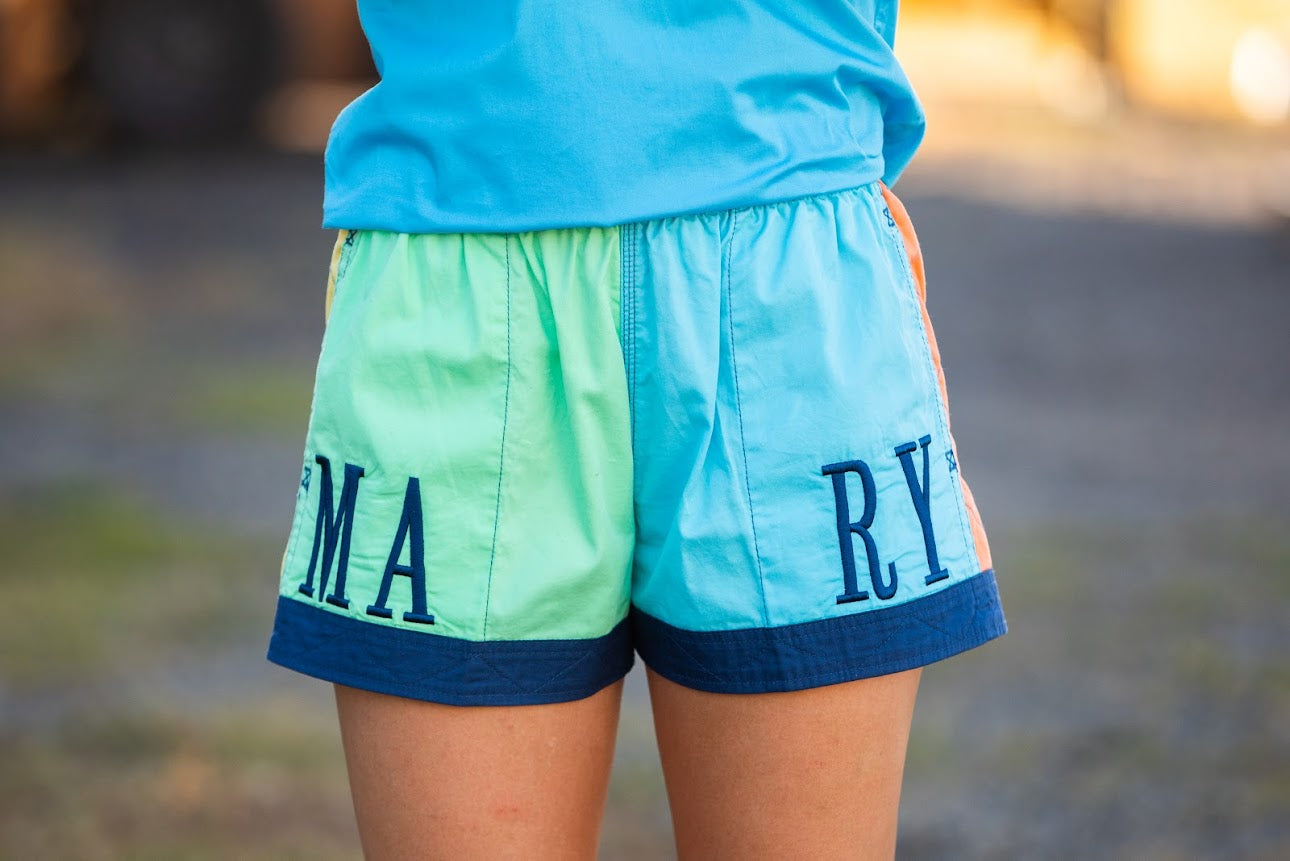 MaryG - Youth - Australian Cotton Old School Spearmint | Sky Blue | Peach | Yellow | Denim Panel Short