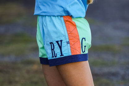 MaryG - Old School Australian Cotton Spearmint | Sky Blue | Peach | Yellow | Denim Panel Short
