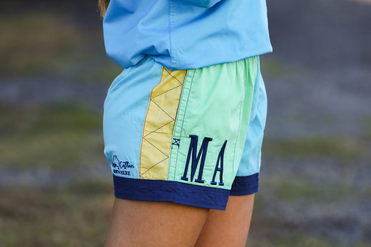 MaryG - Old School Australian Cotton Spearmint | Sky Blue | Peach | Yellow | Denim Panel Short