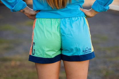 MaryG - Old School Australian Cotton Spearmint | Sky Blue | Peach | Yellow | Denim Panel Short