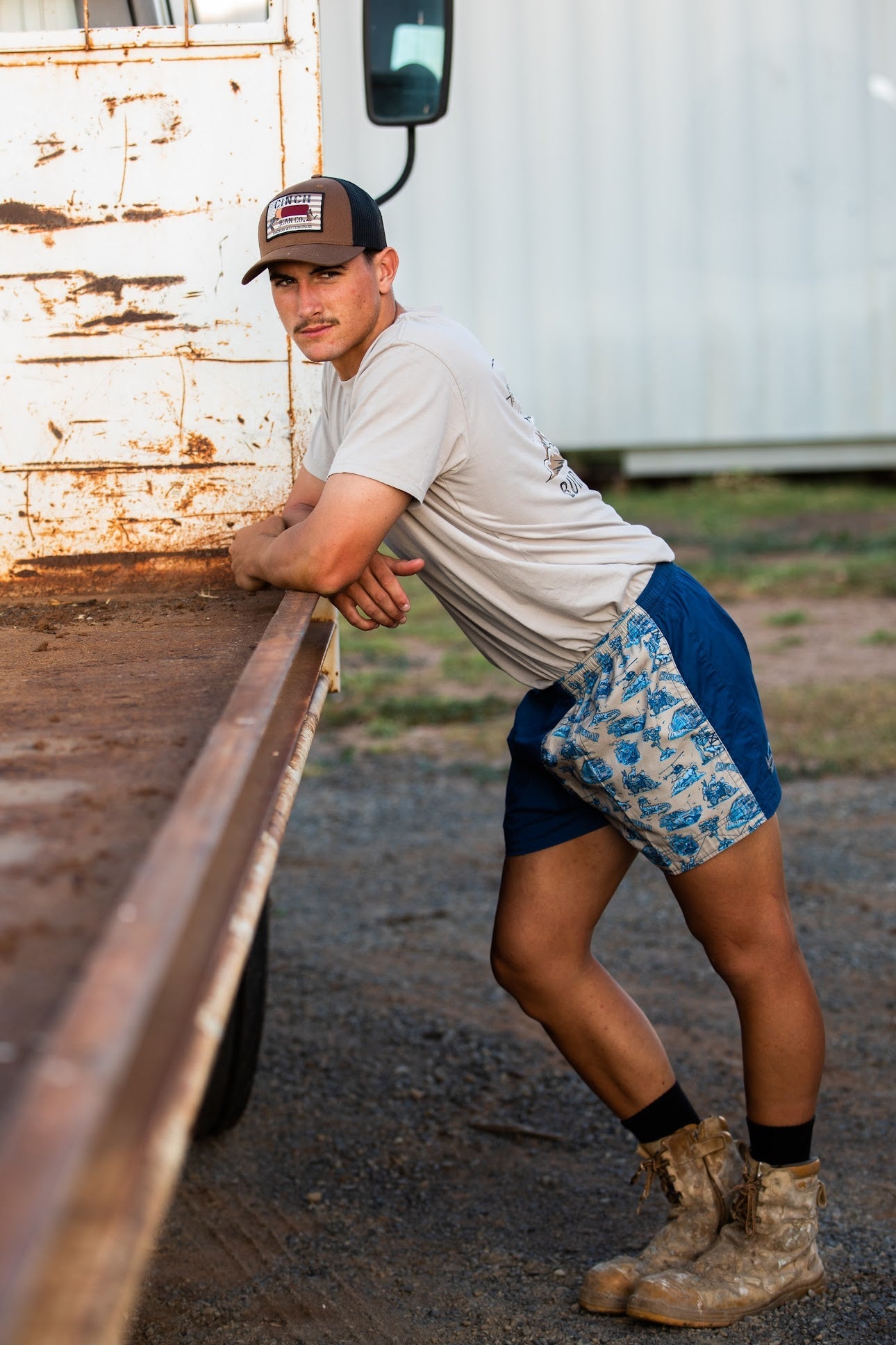 Pauly - Mens Australian Cotton - Harlequin Drill Short Denim | Happy Days Short