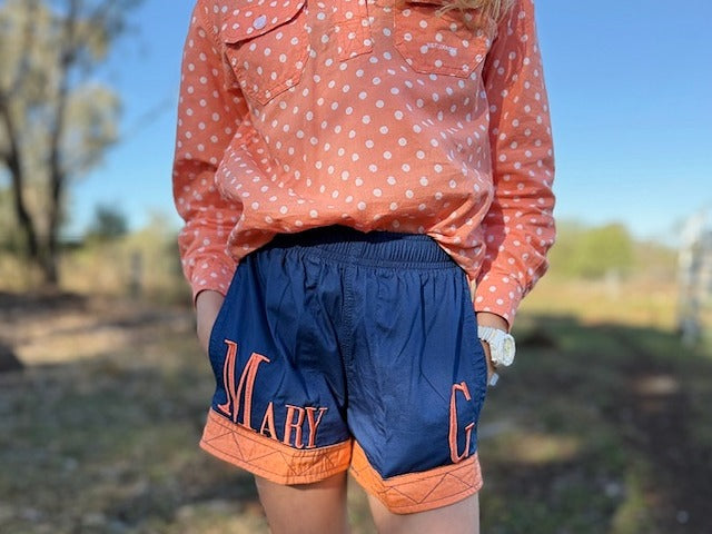 MaryG - Youth - Australian Cotton Old School Denim | Peach Panel Short