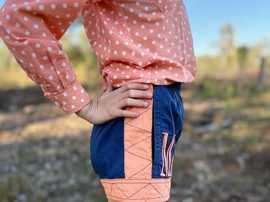 MaryG - Youth - Australian Cotton Old School Denim | Peach Panel Short