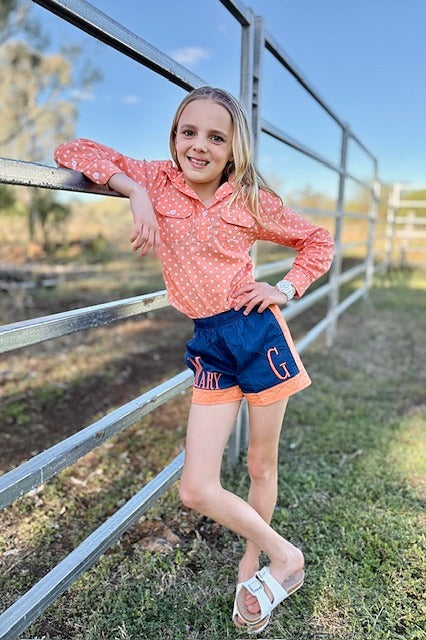 MaryG - Youth - Australian Cotton Old School Denim | Peach Panel Short