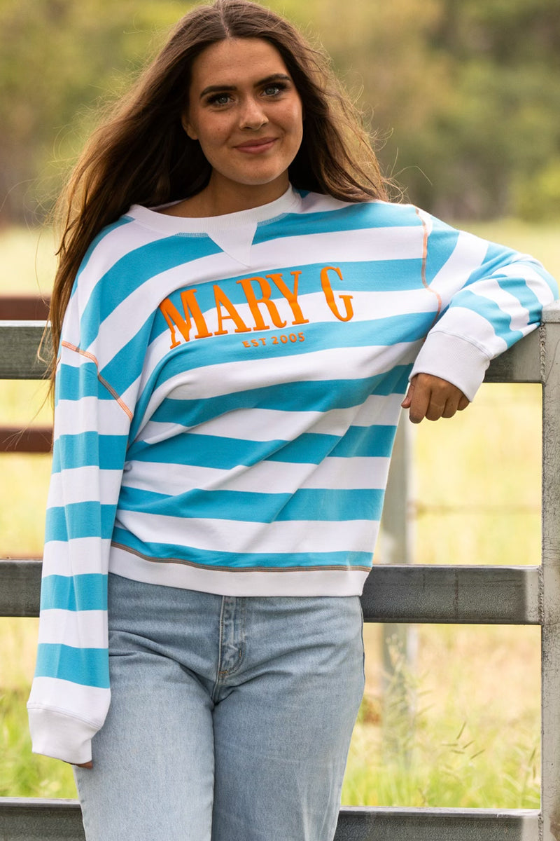 MaryG - (Womens) Crew Neck Sweatshirt (Cornflower | Neon Tangerine | White)