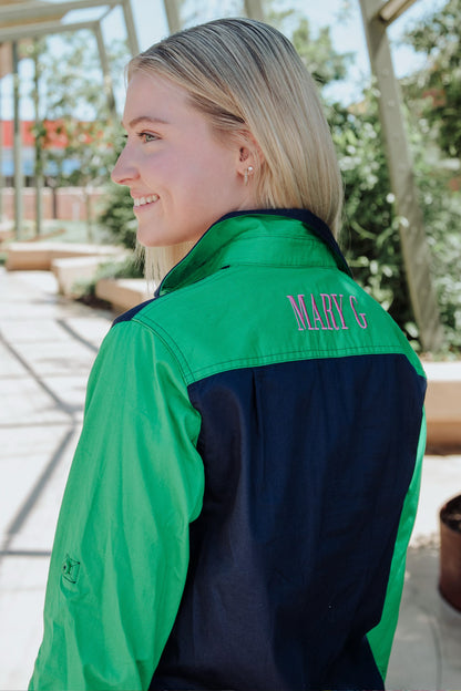 MaryG (Womens) Harlequin - Closed Front Long Sleeve Shirt (French Navy | Emerald)