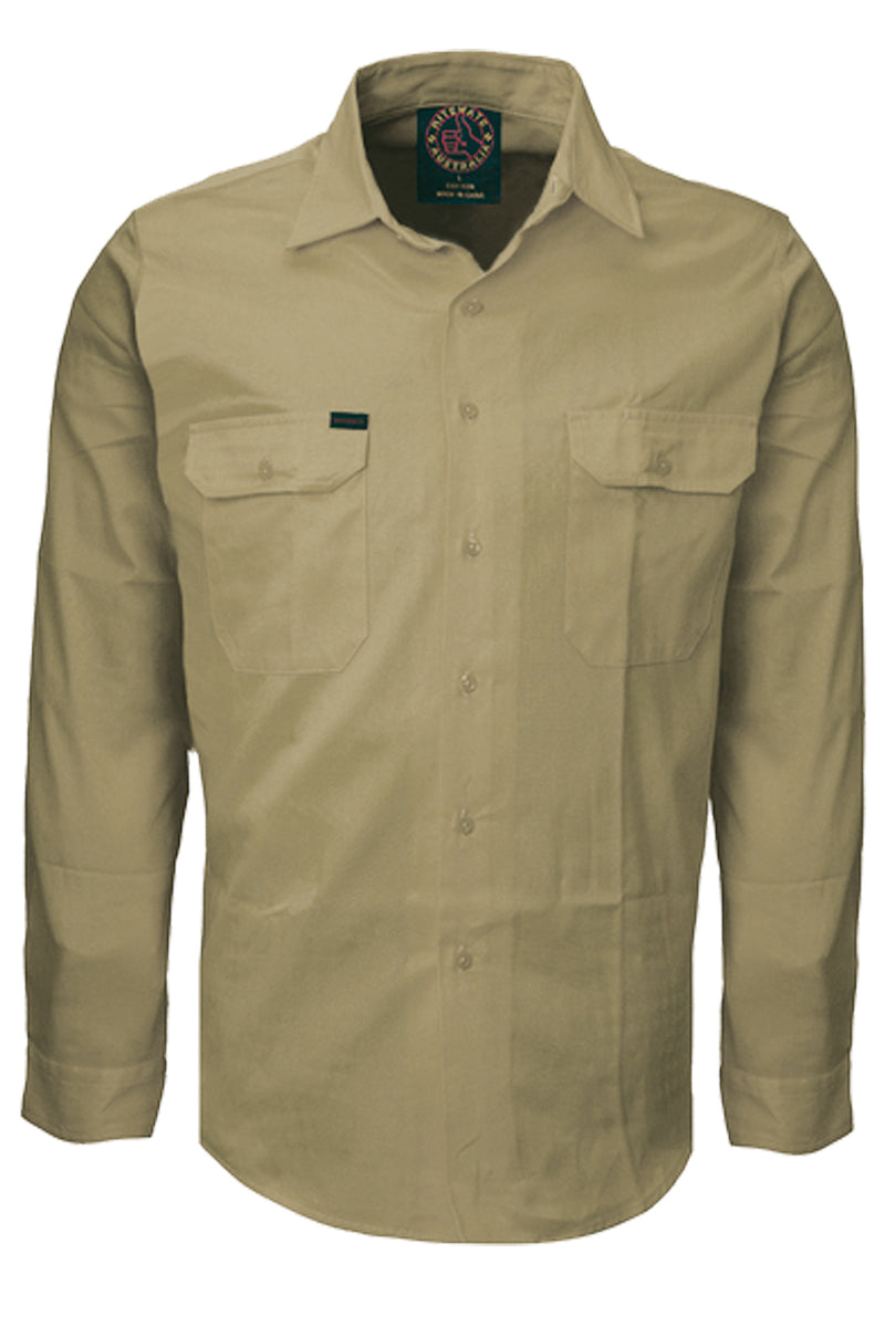 Ritemate (Mens) RM1000 - Open Front Long Sleeve Shirt (Khaki)